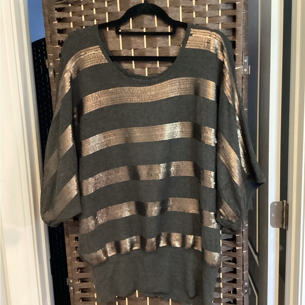 Striped Metallic Sweater Dolman Sleeve Top